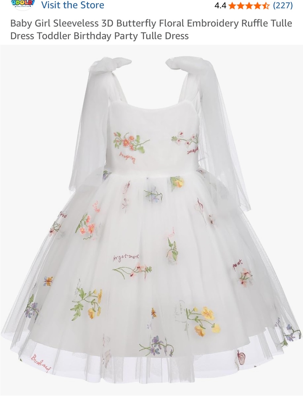 White Floral Tulle Dress for Kids - Embroidered Flower Design